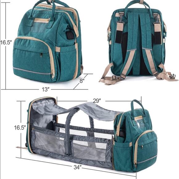 Baby backpack Auto Foldable Crib, USB Charging Port and Shade Cloth - Picture 4 of 8